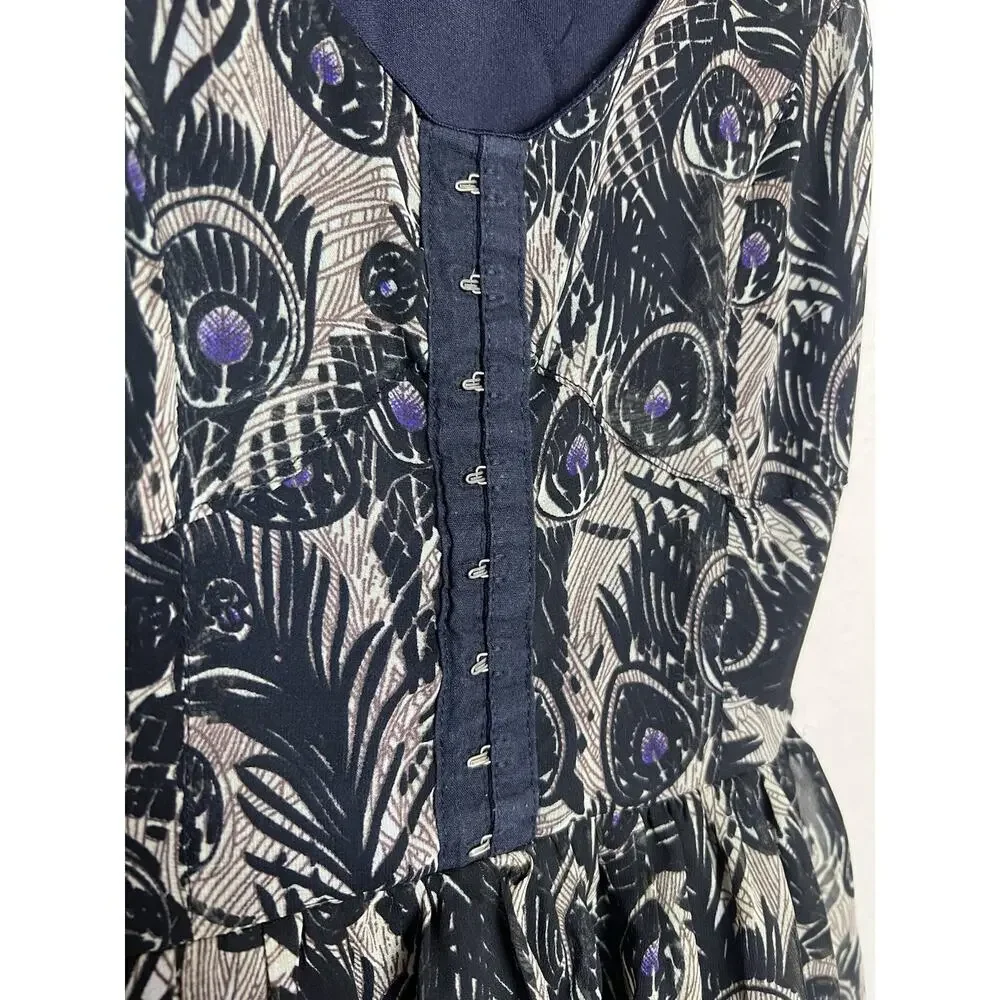 Band of Gypsies Dress Sleeveless Size XS Peacock Feather Pattern Elastic Waist